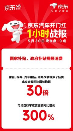 政府补贴助力京东汽车618火爆开场！轮胎、保养成交额同比增长超30倍，电动自行车修理受益匪浅